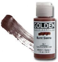 Golden 0002020-1 Fluid Acrylic 1 oz. Burnt Sienna; Highly intense, permanent acrylic colors with a consistency similar to heavy cream; Produced from lightfast pigments (not dyes), they offer very strong colors with very thin consistencies; No fillers or extenders are added and the pigment load is comparable to Golden heavy body acrylics; UPC 738797202016 (GOLDEN00020201 GOLDEN 00020201 0002020 1 GOLDEN-00020201 0002020-1) 