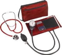 Mabis 01-260-081 MatchMates Dual Head Stethoscope Combination Kit, Red, Each stethoscope features a binaural, lightweight anodized aluminum chest piece, 22” vinyl Y-tubing, spare diaphragm and a pair of mushroom ear tips, Stethoscope, accessories and Sphygmomanometers come neatly stored in the matching carrying case (01-260-081 01260081 01260-081 01-260081 01 260 081) 