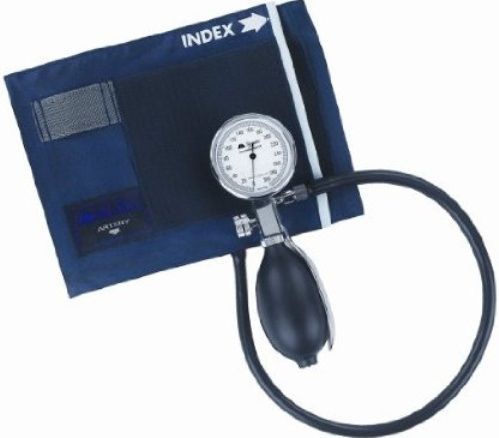 Mabis 01-150-011 Signature Palm Aneroid Sphygmomanometers with Blue Nylon Cuff, Adult, Ambidextrous styling with deluxe calibrated blue nylon cuff, Lifetime calibration warranty, Heavy-duty latex bladder, Zippered carrying case (01-150-011 01150011 01150-011 01-150011 01 150 011)