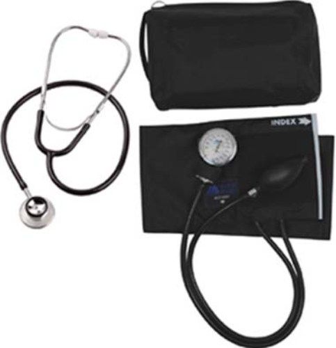 Mabis 01-260-021 MatchMates Dual Head Stethoscope Combination Kit, Black, Each stethoscope features a binaural, lightweight anodized aluminum chest piece, 22 vinyl Y-tubing, spare diaphragm and a pair of mushroom ear tips, Stethoscope, accessories and Sphygmomanometers come neatly stored in the matching carrying case (01-260-021 01260021 01260-021 01-260021 01 260 021)