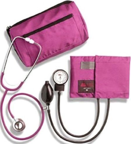 Mabis 01-260-151 MatchMates Dual Head Stethoscope Combination Kit, Magenta, Each stethoscope features a binaural, lightweight anodized aluminum chest piece, 22 vinyl Y-tubing, spare diaphragm and a pair of mushroom ear tips, Stethoscope, accessories and Sphygmomanometers come neatly stored in the matching carrying case (01-260-151 01260151 01260-151 01-260151 01 260 151)