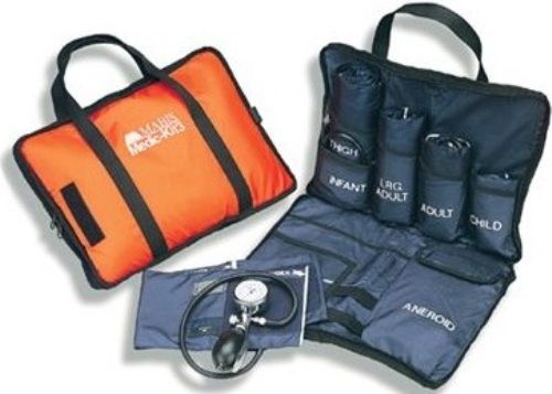 Mabis 01-350-058 Medic-Kit3; Adult, Large Adult, Child; Nylon Cuffs, Orange, easy access, fold-open carrying case is made of heavy-duty orange nylon, The Medic-Kit3 features a chrome-plated, Includes three cuffs (01-350-058 01350058 01350-058 01-350058 01 350 058)