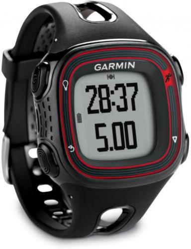 Garmin 010-01039-00 Forerunner 10 (Black/Red); Tracks distance, pace and calories; Start running with the press of a button; Identifies personal records; Virtual Pacer compares current pace to target; Plan, review and share runs at Garmin Connect; Display resolution, WxH: 55 x 32 pixels; Weight: Small: 36 g (1.3 oz); Large: 43 g (1.5 oz); Battery: Rechargeable lithium-ion; Battery life: 5 weeks in watch mode; 5 hours in training mode; UPC 753759990800 (0100103900 010-01039-00 010-01039-00)