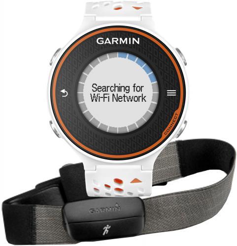 Garmin 010-01128-31 Forerunner 620 Bundle (White/Orange); Calculates your recovery time and VO2 max estimate when used with heart rate; HRM-Run monitor adds data for cadence, ground contact time and vertical oscillation; Connected features: automatic uploads to Garmin Connect, live tracking, social media sharing; Compatible with free training plans from Garmin Connect; Physical dimensions: 1.8