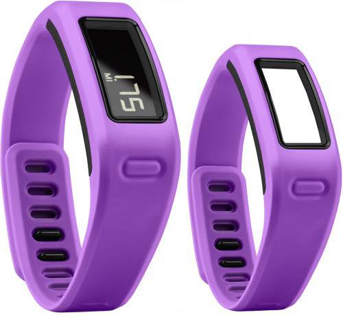 Garmin 010-01225-02 Vivofit Fitness Band (Purple); Learns your activity level and assigns a personalized daily goal; Displays steps, calories, distance; monitors sleep; Pairs with heart rate monitor for fitness activities; 1+ year battery life; water-resistant (50 meters); Save, plan and share progress at Garmin Connect; Display size, WxH: 1.00