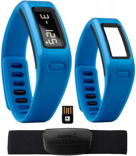 Garmin 010-01225-34 vivofit Fitness Band with Heart Rate Monitor (Blue); Learns your activity level and assigns a personalized daily goal; Displays steps, calories, distance; monitors sleep; Pairs with heart rate monitor for fitness activities; 1+ year battery life; water-resistant (50 meters); Save, plan and share progress at Garmin Connect; Display size, WxH: 1.00