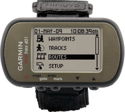 Garmin 010-00777-00 model Foretrex 401 - Hiking GPS receiver, LCD - monochrome, 100 x 64 Resolution, 500 Waypoints, 10 Tracks, 10000 Tracklog Points, 20 Routes, USB Interfaces, AAA Battery type 2 Battery Required Qty, Up To 17 hours Battery Run Time, UPC 753759096922 (0100077700 010-00777-00 010 00777 00)