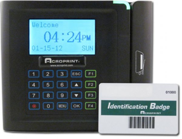 Acroprint 01-0267-000 timeQplus TQ600M Magnetic Stripe Terminal Only; 128 x 64 graphical backlit LCD display; Punch IN/OUT: Barcode Badge, User ID & Barcode Badge, User ID & Password; USB memory flash drive allows you to transfer punches from the terminal for remote installations; Memory capacity Up to 50000 transactions (010267000 010267-000 01-0267000)