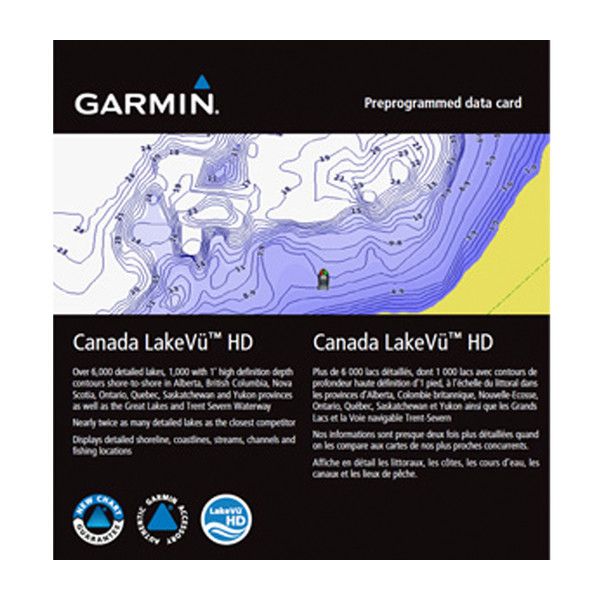Garmin 010-D1397-00 Canada LakeV HD; Auto Guidance shows the best path to a destination; High-resolution Relief Shading adds visual depth; Depth Range Shading for up to 10 ranges enables you to view your target depth at a glance; Dynamic Lake Level setting adjusts maps based on current water levels (010D139700 010-D1397-00)