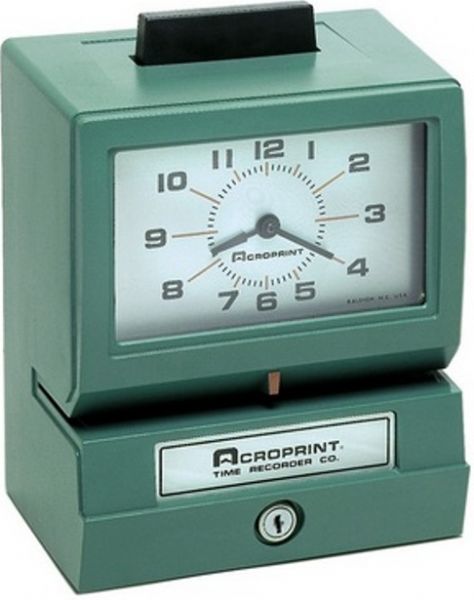 Acroprint 01-1470-411 model BP125 Time Recorder Battery-Operated Time Clock, Automatic ribbon feed and reverse ensures long ribbon use and easy replacement, Clock is directly geared to typewheels so time on face matches the time stamped, Rugged ABS Construction is rust and corrosion-proof, Desk or wall-mount recorders are easy to install, Time cards easy to align, accepts standard time cards, PM hours underlined (011470411 01-1470-411 01 1470 411 BP125 BP-125 BP 125)