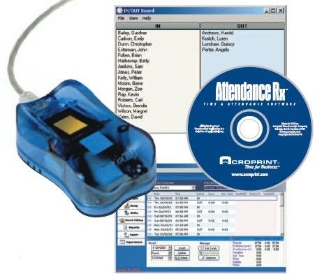 Acroprint 01-216-000 Model ATRx Secure PunchIn, Single PC/50 Employees, Includes: Biometric Fingerprint Reader and Attendance Rx Software, Biometric technology eliminates costly buddy punching and provides indisputable records of employees attendance, ATRx Secure PunchIn is a complete time and attendance solution with biometric fingerprint technology (01216000 01216-000 01-216000)