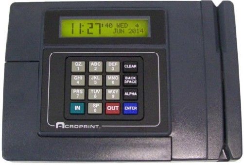 Acroprint 01-7000-052 Model DC7000 Infrared Bar Code Reader with Ethernet Communication; Easy-to-read 2-line by 20-character backlit alphanumeric display; Collects time and attendance data for accurate and indisputable records; Ideal for time and attendance, data collection, access control and much more; Up to 20000 event capacity for internal storage (ACROPRINT 017000052 01 7000 052 01-7000-052 DC7000)