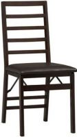 Linon 01827ESP-02-AS-U Triena Ladderback Side Chair, 20" Overall Depth - Front to Back, 35" Overall Height - Top to Bottom, 17" Overall Width - Side to Side, 19" Seat Depth - Front to Back, 18" Seat Height, 17" Seat Width - Side to Side, Ladder back folding chair, Wipe clean, dark brown vinyl padded seat, Folds for easy set up and storage, Front and rear supports provide extra stability, UPC 753793844695, Set of 2  (01827ESP02ASU 01827ESP-02-AS-U 01827ESP 02 AS U) 