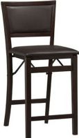 Linon 01831ESP-01-AS-U Triena Pad Back Folding Center Bar Stool, Rich Espresso Finish, Seat height 24", Dark Brown Vinyl Padded Seat, Folds for easy set up and storage, Front and rear supports provide extra stability, Fully Assembled, 16.88" W x 20.13" D x 37" H, 250 lbs Maximum weight capacity, UPC 753793848853 (01831ESP01ASU 01831ESP-01-AS-U 01831ESP 01 AS U)  