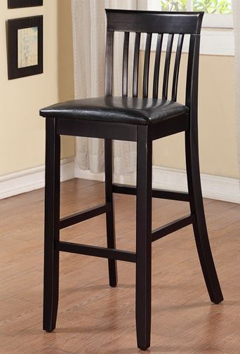 Linon 01858BLK01U Torino Collection Craftsman Bar Stool; With a traditional Mission back styling, will enhance your dining area with its casual charm; Black finish, black wipe clean vinyl padded seat, and 30-inch high seat gives this bar stool a timeless allure; 275 pound weight limit; UPC 753793935102 (01858-BLK01U 01858-BLK-01U 01858BLK-01U 01858 BLK01U)