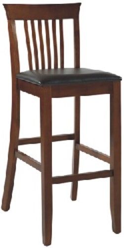 Linon 01858DKCHY-01-KD-U Triena Collection Craftsman Bar Stool; With a traditional Mission back styling, will enhance your dining area with its casual charm; Rich dark cherry finish, dark brown wipe clean vinyl padded seat, and 30-inch high seat give this bar stool a timeless allure; 275 pound weight limit; UPC 753793844831 (01858DKCHY01KDU 01858DKCHY-01KD-U 01858DKCHY01-KDU 01858DKCHY-01KD-U)