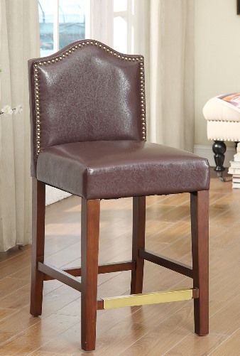 Linon 022603BBER01U Manor Blackberry Counter Stool; Traditional in style, has a sophisticated design and style; Seat back has an arching top and is accented with burnished bronze nail head trim; Plush Blackberry PU upholstered seat makes sitting comfortable; 275 pound weight limit; UPC 753793932750 (022603-BBER01U 022603-BBER-01U 022603BBER-01U 022603 BBER01U)