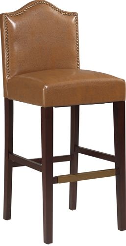 Linon 022604RUS01U Manor Russet Bar Stool; Traditional in style, has a sophisticated design and style; Seat back has an arching top and is accented with burnished bronze nail head trim; Plush Russet PU upholstered seat makes sitting comfortable; 275 pound weight limit; 30