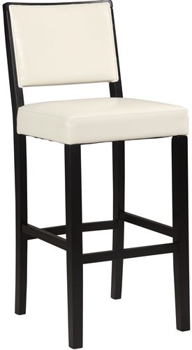 Linon 022606WHT01U Zoe Bar Stool, White; Exudes sleek modern style and appeal; Black finished, straight lined legs keep the stool sophisticated, while the chevron styled fabric upholstery adds fun flair to the piece; Sturdy and durable, is the perfect choice for a high top table, kitchen counter or home bar; UPC 753793935386 (022606-WHT01U 022606WHT-01U 022606-WHT-01U 022606 WHT01U)