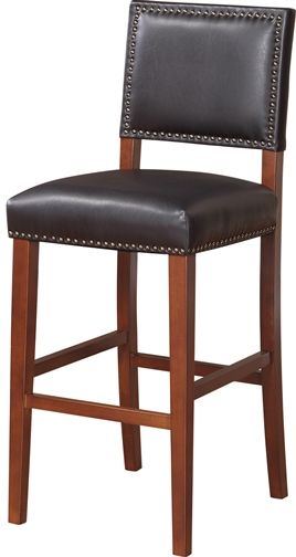 Linon 0233BLK01U Brook Bar Stool, Black; Create a contemporary look in your kitchen, dining or home pub area with the sleek shape and style of this Sapele finished; Solid legs give this courtly stool additional strength ensuring years of everyday use; Accented with antique bronze nail head trim; 275 pound weight limit; UPC 753793935690 (0233-BLK01U 0233BLK-01U 0233-BLK-01U 0233 BLK01U)