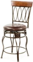Linon 02562MTL-01-KD-U Four Oval Back Counter Stool, Matte Bronze finish, Iron Metal with PVC seat and rubberwood cap Constructions, 275 lbs Weight limits, 24" Seat height, 42" H x 21" W x 20.25" D, Wipe clean Brown PVC Vinyl seat cover, Crafted of metal and highlighted with subtle curves, UPC 753793889061 (02562MTL01KDU 02562MTL-01-KD-U 02562MTL 01 KD U) 