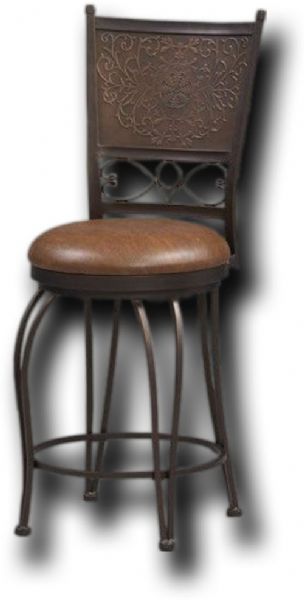 Linon 02619MTL-01-KD-U Salina Square Etched Back Metal 24-Inch Counter Stool, Antique Copper Finish, Iron Metal with PVC seat, Intricately etched design in metal back, Antique Caramel vinyl padded seat, Swivel capability, Double legs for stability, Foot rails for comfort, Assembly required, UPC 753793802619 (02619MTL01KDU 02619MTL-01-KD 02619MTL-01 02619MTL 02619MTL-01KDU)