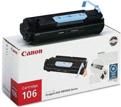 Canon 0264B001 Black Toner Cartridge 106, Work with imageCLASS MF6530 MF6540 MF6550 MF6560 MF6590 MF6595 MF6595cx Printers, Cartridge yields 5,000 pages based on 5% coverage, UPC 13803057164, UPC 013803057164, New Genuine Original OEM Canon Brand (0264-B001 0264 B001 0264B001A 0264B001AA)