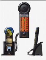 Telemania 027275 Shrek Alarm Clock Radio, Shrek designer compact corded telephone, Sound bite ringer with Shrek voices, Matte black base and handset, Handset stands in base, Keypad in handset only, High-gloss, colorful Shrek image on back of handset, Demo button, Last number redial/flash, Wall mountable, UPC 031331027275 (027-275 027 275 SHREKBASIC) 