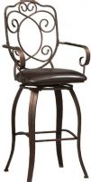 Linon 02787MTL-01-KD-U Crested Back Bar Stool, Metal, PVC and CA fire foam construction, 30" Height, 275 lbs Weight, 41.64" H x 22.64" W x 18.9" D, Swivel seat, Wipe clean dark brown PVC seat cover, Cover is resistant to everyday wear and tear, Cushion is piled high for extra comfort, Elegance and unique style, Stool versatile for any gathering area, UPC 753793847702 (02787MTL01KDU 02787MTL-01-KD-U 02787MTL 01 KD U) 