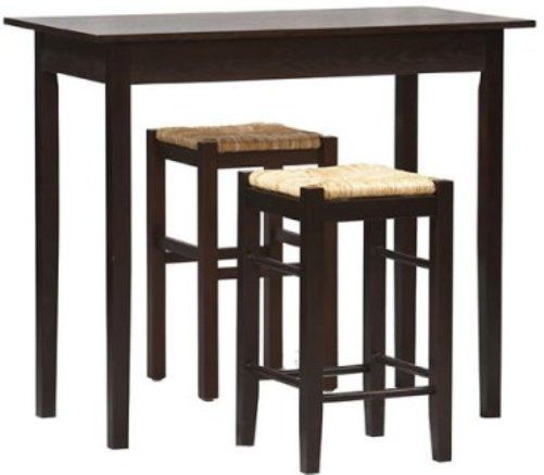 Linon 02850ESP-01-KD Tavern Three Piece Counter Height Casual Dining Set with Rush Top Stools, Espresso Finish, Chinese Local Wood and MDF with Rush Seat, Crafted from Chinese hardwood and wood composite, Woven rush seat creates a casual accent, Attractive counter-height seating for 2, Assembly required, Seat height: 24 inches, UPC 753793798042 (02850ESP01KD 02850ESP-01 02850ESP 02850ESP-01KD)