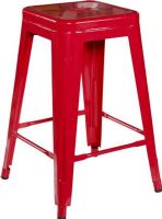 Linon 03241RED-02-AS-U Red Square Metal Counter Stool, Red Finish, 275 lbs Weight limits, 24" Counter Height, 24" H x 16" W x 16" D, Heavy Duty Steel Frame, Stationary Seat, UPC 753793902647, Set of 2 (03241RED02ASU 03241RED-02-AS-U 03241RED 02 AS U) 