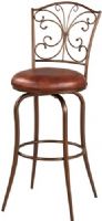 Linon 034551MTL01U Butterfly Back Bar Stool; Crafted for fashion and function; Eyecatching decorative back resembles a butterly and is finished in an antique gold; Plush Coffee Brown Faux Leather seat provides long lasting comfort; Thin flared legs complete the delicate look of the piece; 30" Seat Height; 275 pound weight limit; UPC 753793932439 (034551-MTL01U 034551MTL-01U 034551-MTL-01U 034551 MTL01U) 