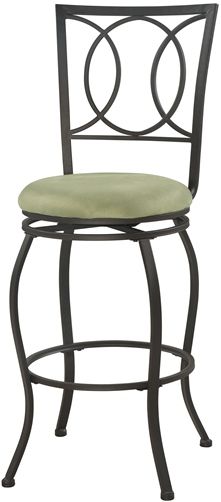 Linon 034560MTL01U Half Circle Bar Stool; Transitional in style and design, is perfect for any home; Crafted of heavy duty metal, the stool has a dark brown finish and plush swivel beige and light green microfiber seat; The stool back has a circle and half circle design that is sleek and sophisticated; UPC 753793932484 (034560-MTL01U 034560MTL-01U 034560-MTL-01U 034560 MTL01U)