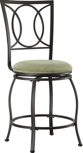 Linon 034561MTL01U Half Circle Counter Stool; Transitional in style and design, is perfect for any home; Crafted of heavy duty metal, the stool has a dark brown finish and plush swivel beige and light green microfiber seat; The stool back has a circle and half circle design that is sleek and sophisticated; UPC 753793933788 (034561-MTL01U 034561MTL-01U 034561-MTL-01U 034561 MTL01U)