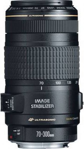 Canon 0345B002 EF Zoom lens, Zoom Special Functions, Digital SLR Intended For, 70 mm - 300 mm Focal Length, F/4.0-5.6 Lens Aperture, 4.3 x Optical Zoom, 0.26 Magnification, Optical Image Stabilizer, 5 ft Min Focus Range, Automatic, manual Focus Adjustment, Manual Zoom Adjustment, 34 degrees Max View Angle, 8.25 degrees Min View Angle, 10 groups / 15 elements Lens Construction, 58 mm Filter Size (0345B002 0345-B002 0345 B002)