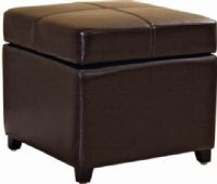 Wholesale Interiors 0380-001 Biondello Square Leather Storage Ottoman in Dark Brown, Crafted of a kiln-dried hardwood frame, Simple design with piped edging, Interior storage space, Durable foam, UPC 878445000059 (0380001 0380-001 0380 001) 