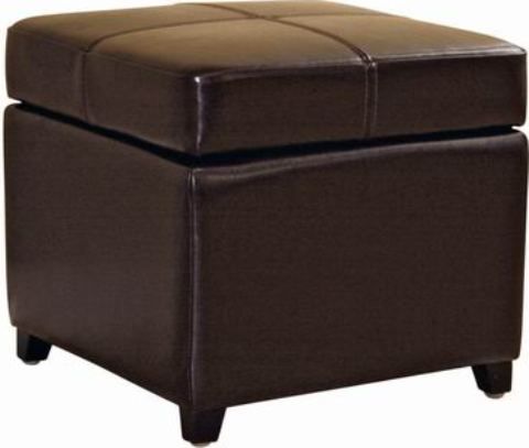 Wholesale Interiors 0380-001 Biondello Square Leather Storage Ottoman in Dark Brown, Crafted of a kiln-dried hardwood frame, Simple design with piped edging, Interior storage space, Durable foam, UPC 878445000059 (0380001 0380-001 0380 001)