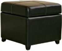 Wholesale Interiors 0380-023 Biondello Square Leather Storage Ottoman in Black, Crafted of a kiln-dried hardwood frame, Simple design with piped edging, Interior storage space, Durable foam (0380023 0380-023 0380 023) 