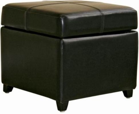 Wholesale Interiors 0380-023 Biondello Square Leather Storage Ottoman in Black, Crafted of a kiln-dried hardwood frame, Simple design with piped edging, Interior storage space, Durable foam (0380023 0380-023 0380 023)