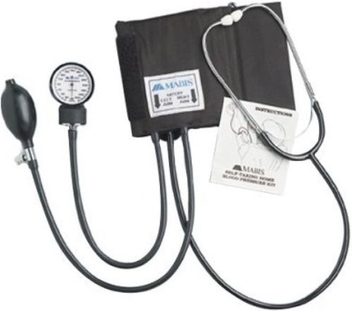 Mabis 04-174-026 Self-Taking Home Blood Pressure Kit, Large Adult, Includes aneroid gauge, air release valve and inflation bulb, attached stethoscope, deluxe d-ring cuff, zippered carrying case and detailed guidebook, Large adult cuff fits arm circumference of 13