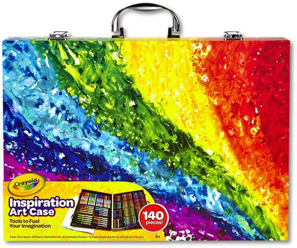 Crayola 04-2532 Inspiration Art Case; Premier art set comes in a durable storage case and contains 140 plus pieces: 64 crayons, 20 short colored pencils, 40 washable markers, and 15 sheets of 6