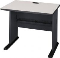 Bush WC8436A Series A: Slate 36" Desk, Sturdy 1"-thick desk surface, Sturdy molded ABS feet with steel insert, Accepts Pencil Drawer or Keyboard Shelf, Adjustable levelers for stability on uneven floor, Desktop and leg grommets for wire access and concealment, Slate / White Spectrum Paper  Finish, UPC 042976084363 (WC8436A WC-8436-A WC 8436 A) 