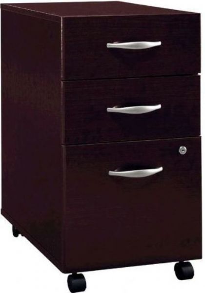 Bush WC12953 Hansen Cherry Three-Drawer Locking File Cabinet, Fully finished drawer interiors, File holds letter, legal or A4 files, Two box drawers for small supplies, Rolls under and Series C desk shell, One lock secures bottom two drawers, File drawer extends on full-extension, ball-bearing slides, UPC 042976129538, Mocha Cherry Finish (WC12953 WC-12953 WC 12953)