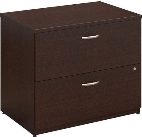 Bush WC12954 Series C: Lateral File,  Two drawers hold letter-, legal- or A4-size files, Interlocking drawers reduce likelihood of tipping, Durable melamine surface resists scratches and stains, Full-extension, ball bearing slides allow easy file access, Durable PVC edge banding protects desk from bumps and collisions, Gang lock with interchangeable core affords privacy and flexibility,  Mocha Cherry Finish, UPC 042976129545 (WC12954 WC-12954 WC 12954 WC12954A)