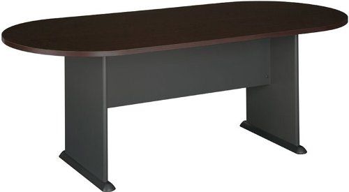 Bush TR12984A Racetrack Conference Table, Comfortable seating for six people, Panel base provides strength and stability, Levelers adjust for stability on uneven floors, Durable PVC edge banding resists collisions and dents, UPC 042976129842, Mocha Cherry with Graphite Gray Base Finish (TR12984A TR-12984-A TR 12984 A TR12984 TR-12984 TR 12984)