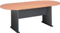 Bush TR14384A Racetrack Conference Table, Panel base provides strength and stability, Levelers adjust for stability on uneven floors, Durable PVC edge banding resists collisions and dents, Durable 1"-thick top with melamine surface is scratch and stain-resistant, UPC 042976143848, Savannah Beech with Graphite Gray Base Finish (TR14384A TR-14384-A TR 14384 A) 