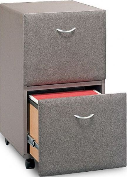 Bush WC14552 Series A: Pewter Two-Drawer File, Full-extension, ball-bearing slides, One gang lock secures both drawers, Fits under 36