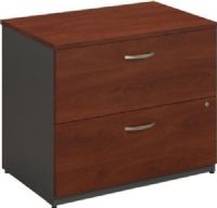 Bush WC24454 Series C: Lateral File,  Two drawers hold letter-, legal- or A4-size files, Interlocking drawers reduce likelihood of tipping, Durable melamine surface resists scratches and stains, Full-extension, ball bearing slides allow easy file access, Durable PVC edge banding protects desk from bumps and collisions, Gang lock with interchangeable core affords privacy and flexibility, Hansen Cherry / Graphite Gray Finish, UPC 042976244545 (WC24454 WC-24454 WC 24454 WC24454A) 