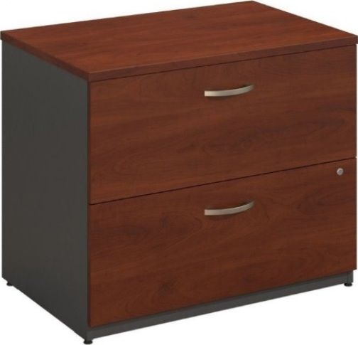 Bush WC24454 Series C: Lateral File,  Two drawers hold letter-, legal- or A4-size files, Interlocking drawers reduce likelihood of tipping, Durable melamine surface resists scratches and stains, Full-extension, ball bearing slides allow easy file access, Durable PVC edge banding protects desk from bumps and collisions, Gang lock with interchangeable core affords privacy and flexibility, Hansen Cherry / Graphite Gray Finish, UPC 042976244545 (WC24454 WC-24454 WC 24454 WC24454A)