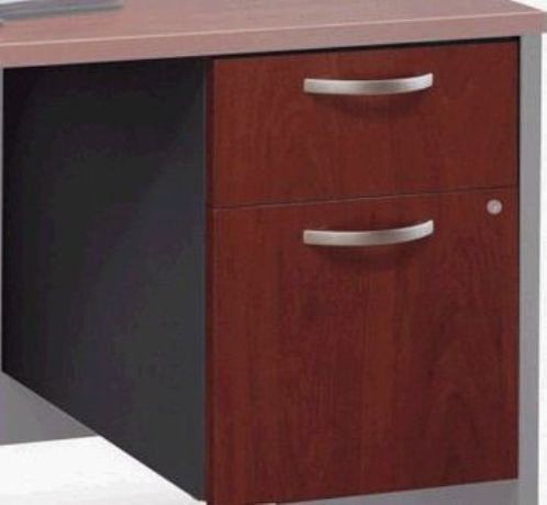 Bush WC24490 Series C: Hansen Cherry 3/4 Pedestal, Fully finished drawer interiors, One box and one file drawer for storage needs, One lock on file drawer secures both drawers for work place privacy, Mounts to left or right side of Bow Front Desk, Desk 72